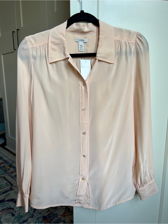 J. Crew Tops - J.Crew 100% Silk Puff Sleeve Button Down Blouse Peach Pink Size 2 NWT